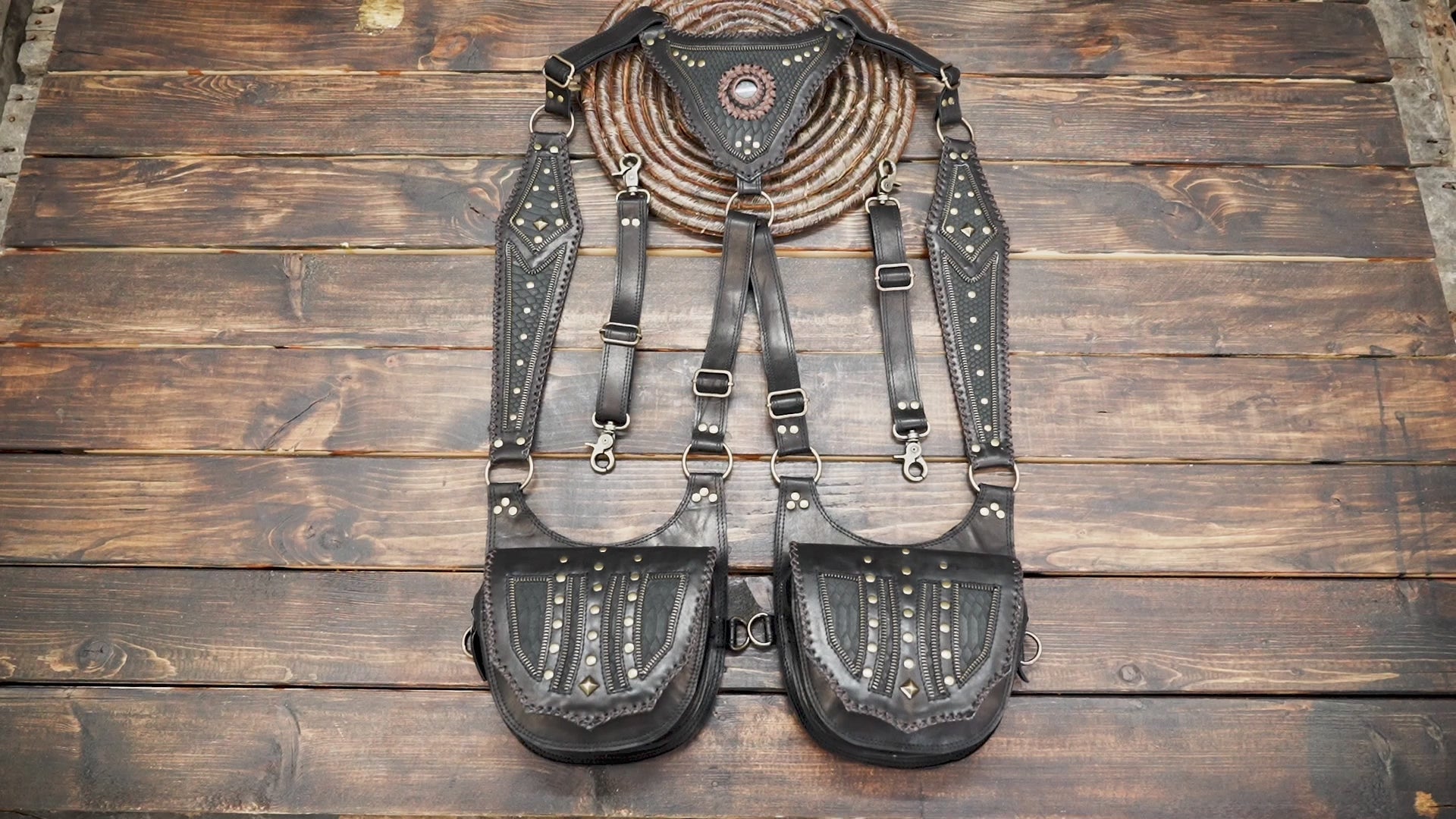 Handmade Leather Holster Bag, black Leather Shoulder Bag, Leather Festival Bag, Travel bag, Leather Men Harness Bag, adujstable for men 