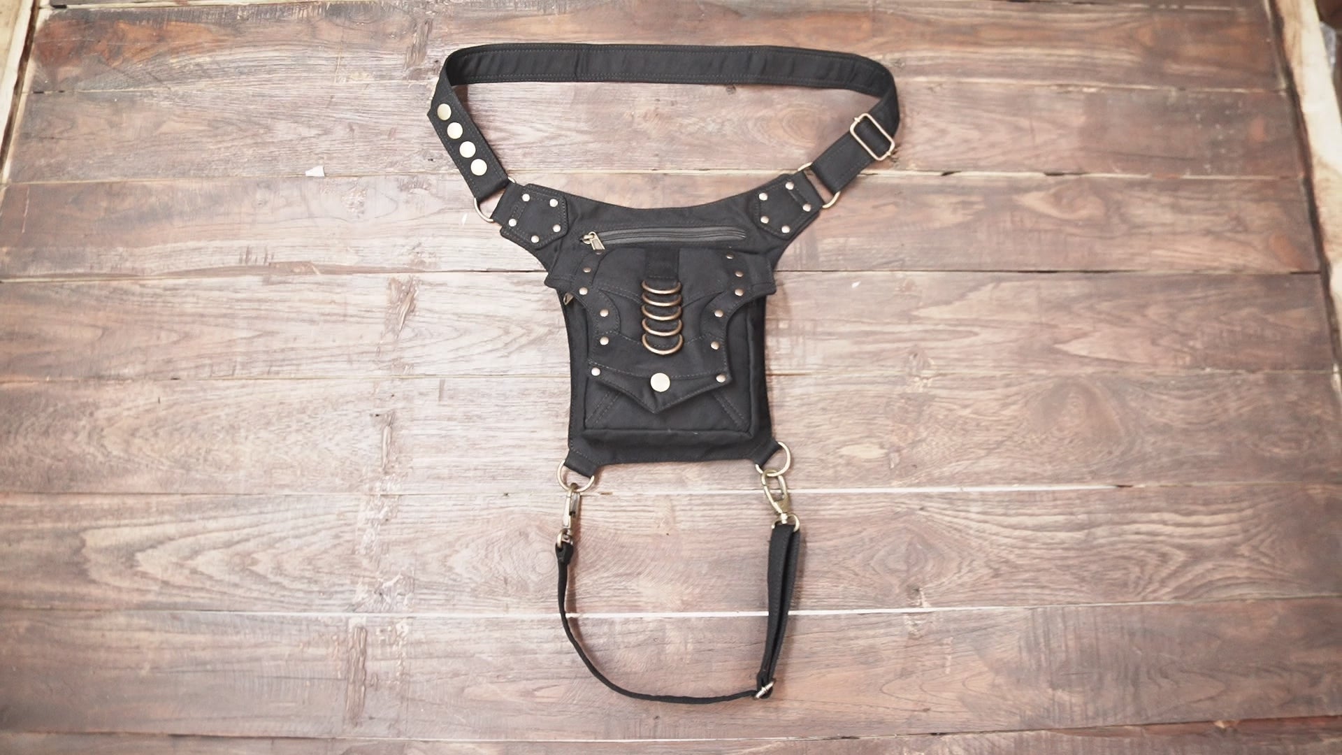 Steampunk cotton hip bag with utility pockets