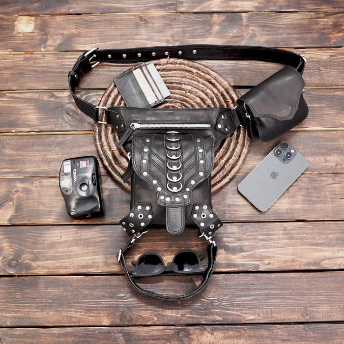 Utility Belt With Two Side Pockets, Extra Studs, Metal Buckle  Festival Belt, Bumbag, Also Plus Size, Waist bag 