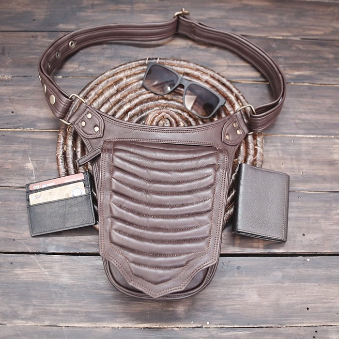 Vintage leather hip pouch fanny pack with zippers