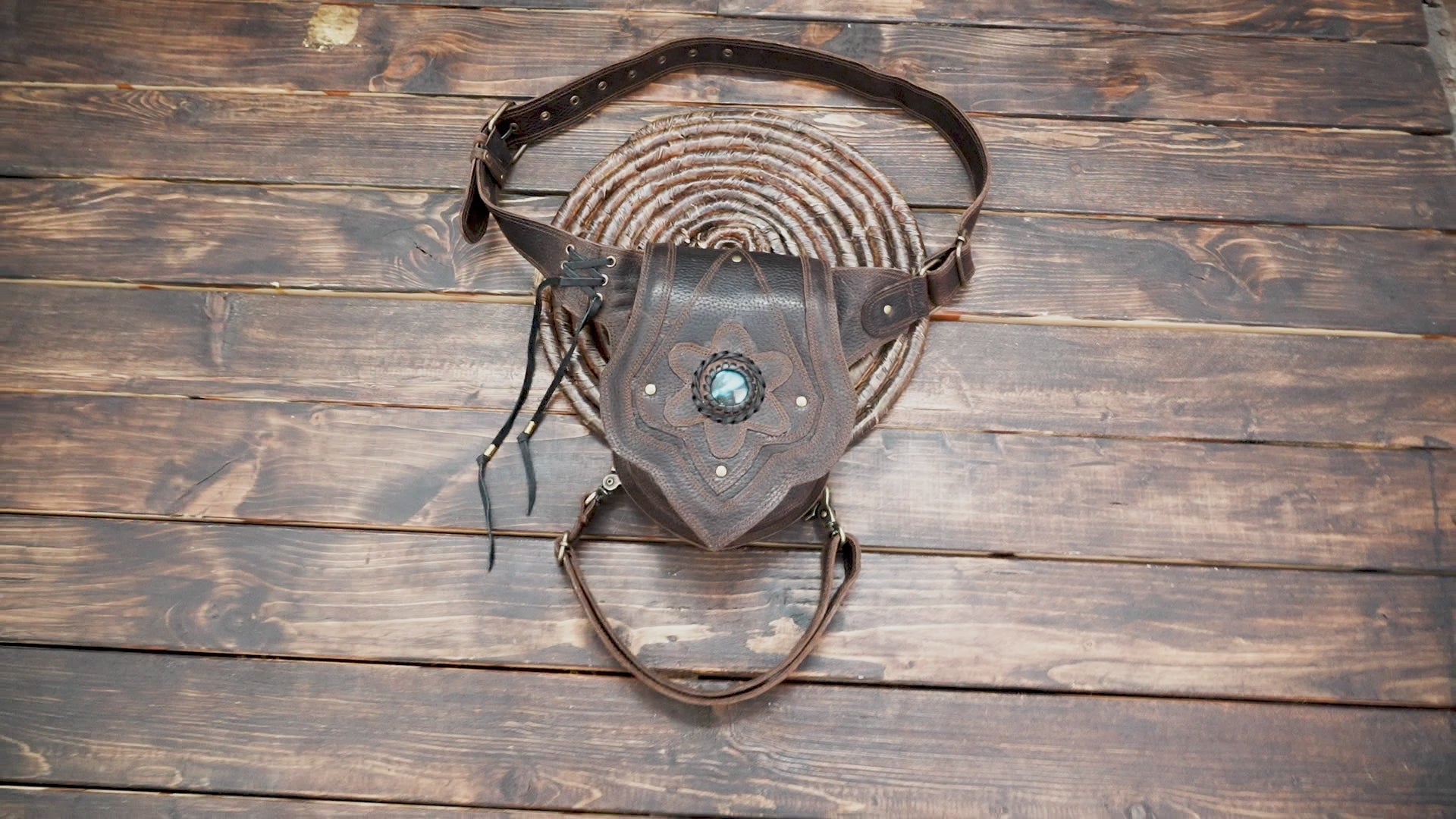 Boho festival belt bag with gemstone accent and adjustable strap