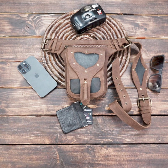 Leather Waist Holster with Pouch – Burning Man, Steampunk & Cosplay Belt