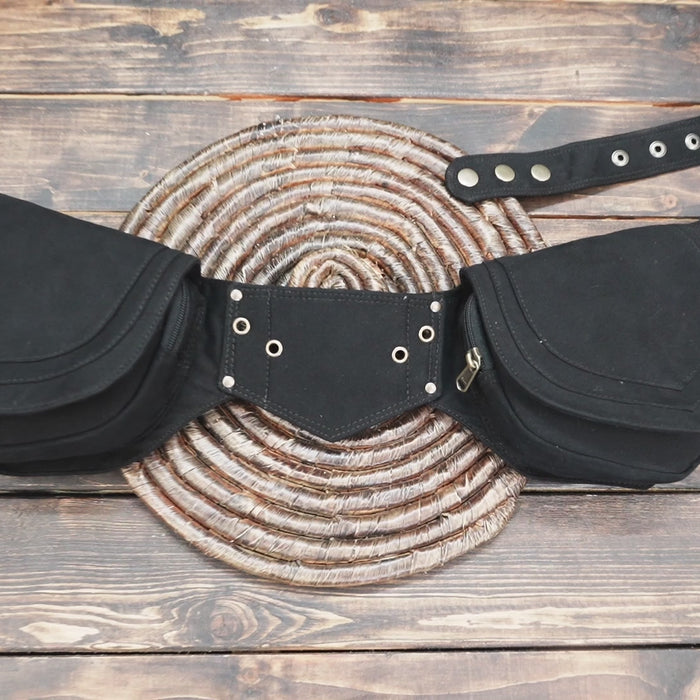 Unisex canvas waist bag with dual zippered compartments