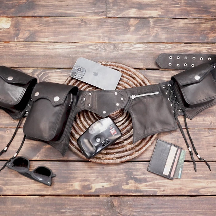 Handmade Leather Waist Belt Bag – Festival & Cosplay Utility Pouch, Steampunk Leather with multiple pocket 