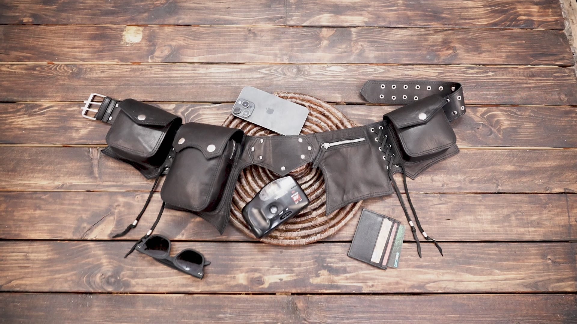 Handmade Leather Waist Belt Bag – Festival & Cosplay Utility Pouch, Steampunk Leather with multiple pocket 