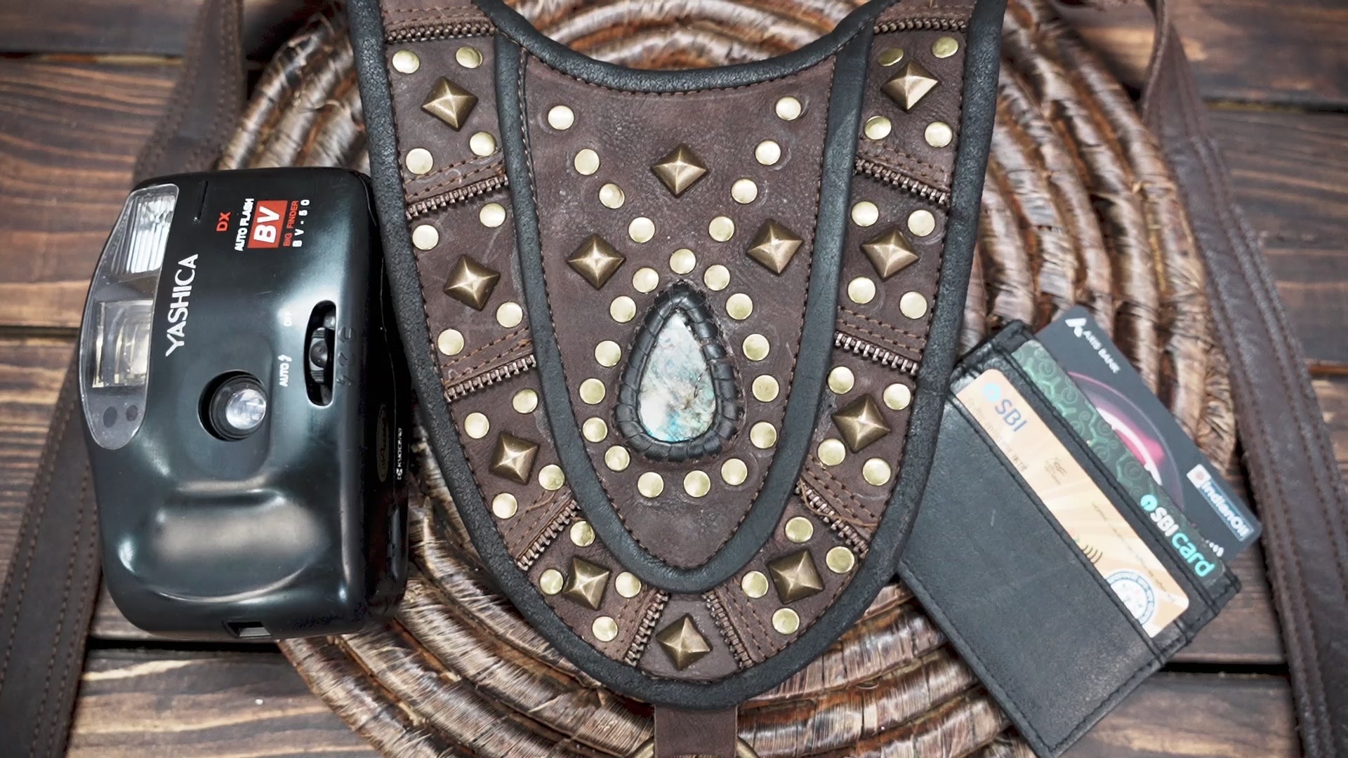 Brown Leather Utility Holster with Stones – Steampunk, Gothic & Tribal Waist Belt