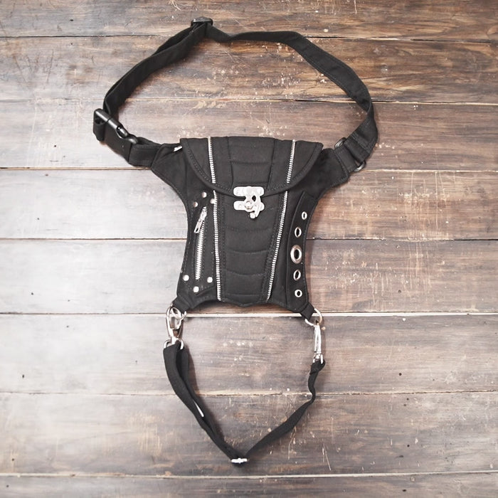 Cotton waist holster bag with adjustable belt and leg strap