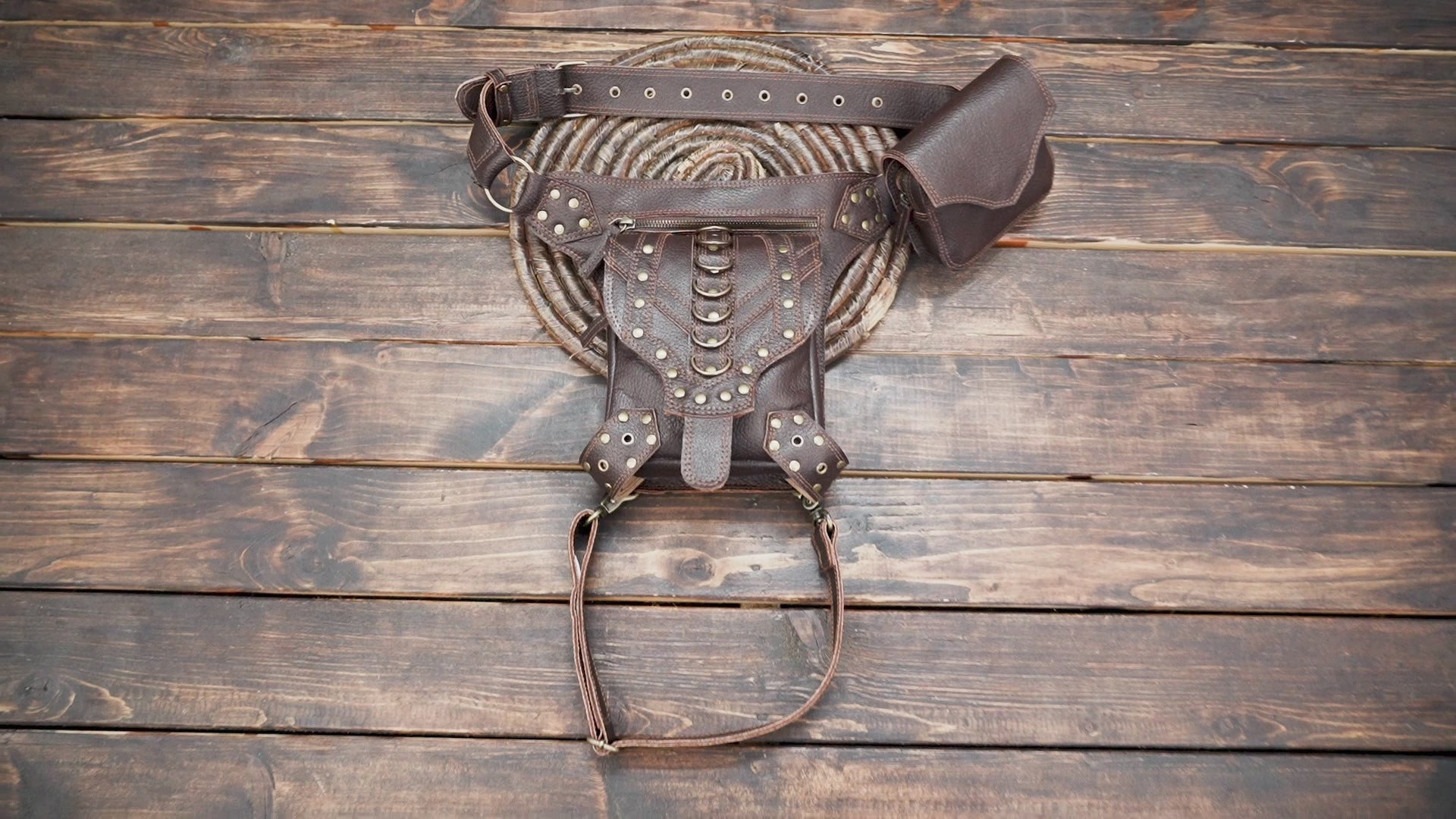 Handmade Leather Thigh Bag  Adjustable Festival Utility Belt (LT-AB-WBTS-6002)