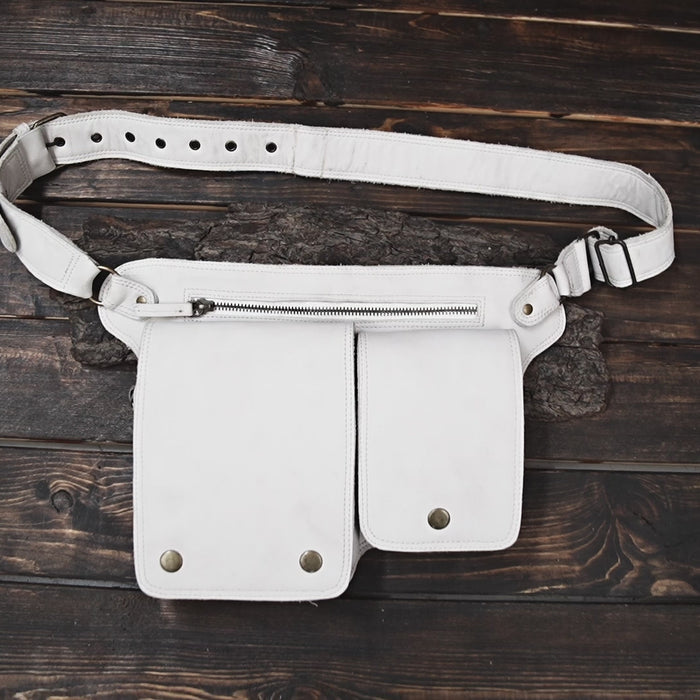 Handmade leather waist pouch in white color