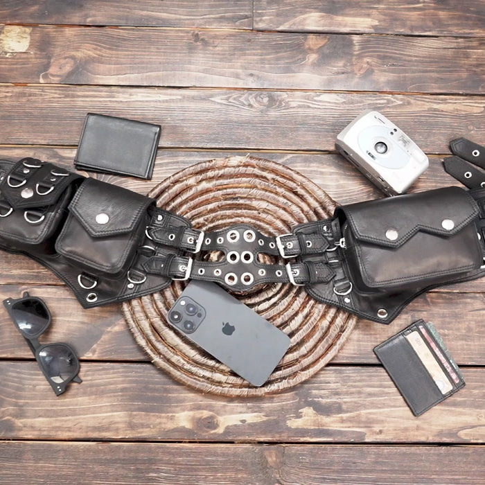 Handmade Leather Thigh Bag: Unisex Biker Utility Belt Pouch