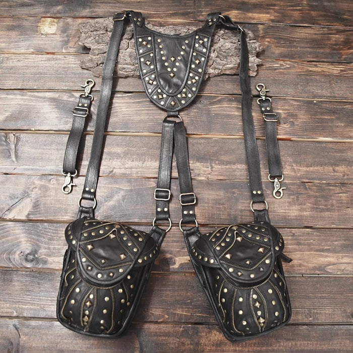  Leather Holster Bag Leather Shoulder Bag Leather Festival Bag Burning man Leather Double Holster Harness Bag 