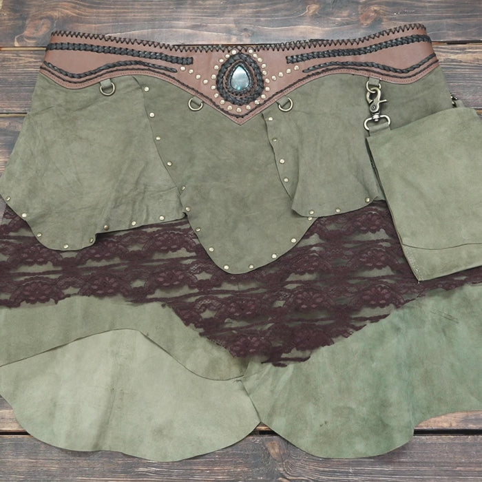 Decorative suede skirt with beaded waistband