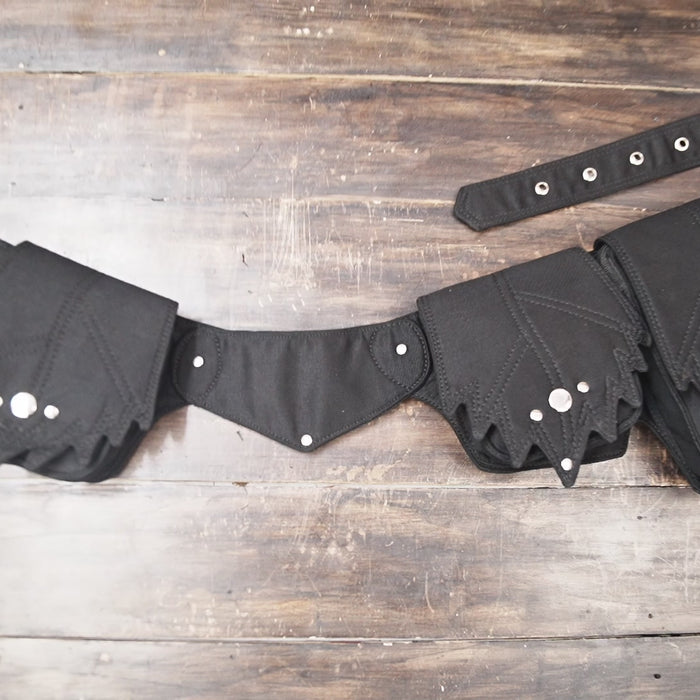 Gothic style black cotton waist bag with secure zipper pockets