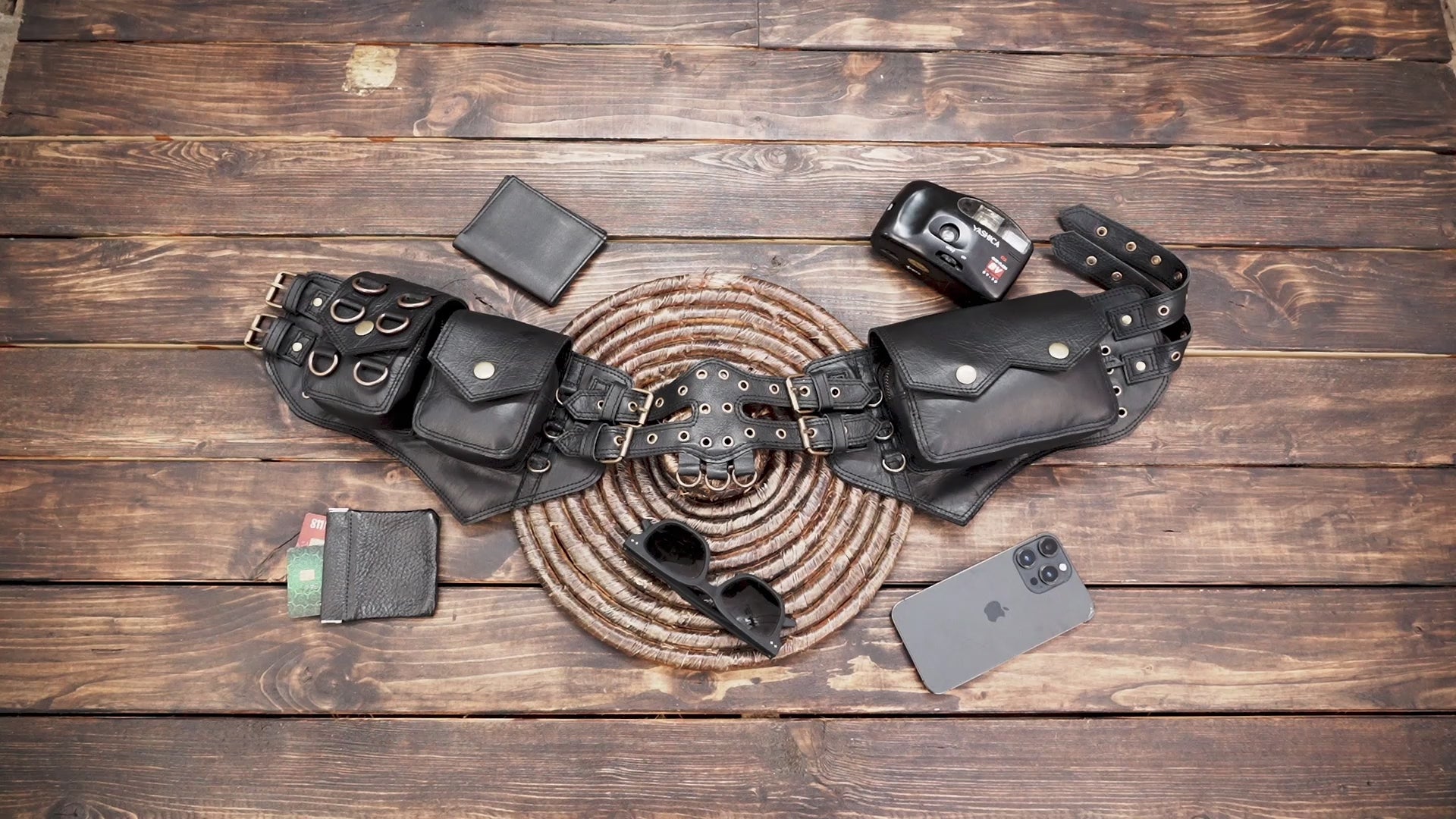 Leather Utility Belt, Pocket Belt, Leather Festival Belt, Steampunk Belt, Leather Pocket Belt, Boho Accessories, Travel Hip bag with unique style 