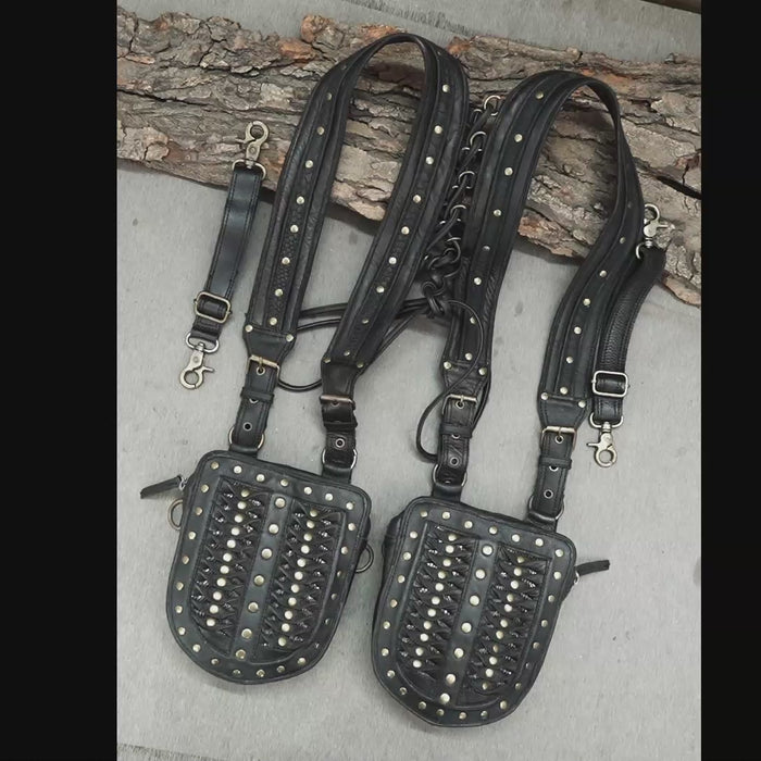 Genuine leather shoulder holster set with two utility pouches