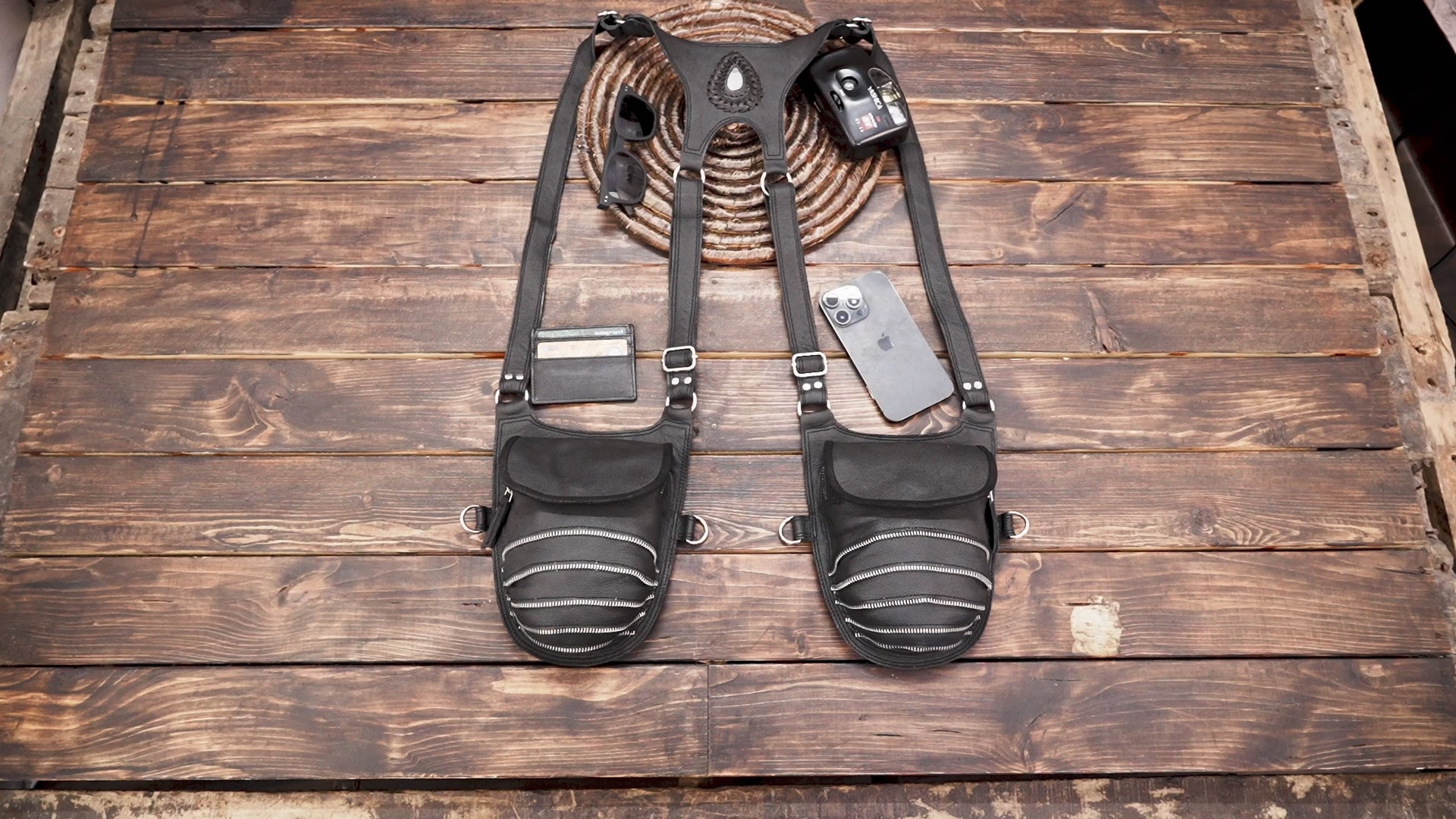 Handmade Leather Black Holster Bag, Comfortable Holster Bag With Adjustable Belt, Women Holster