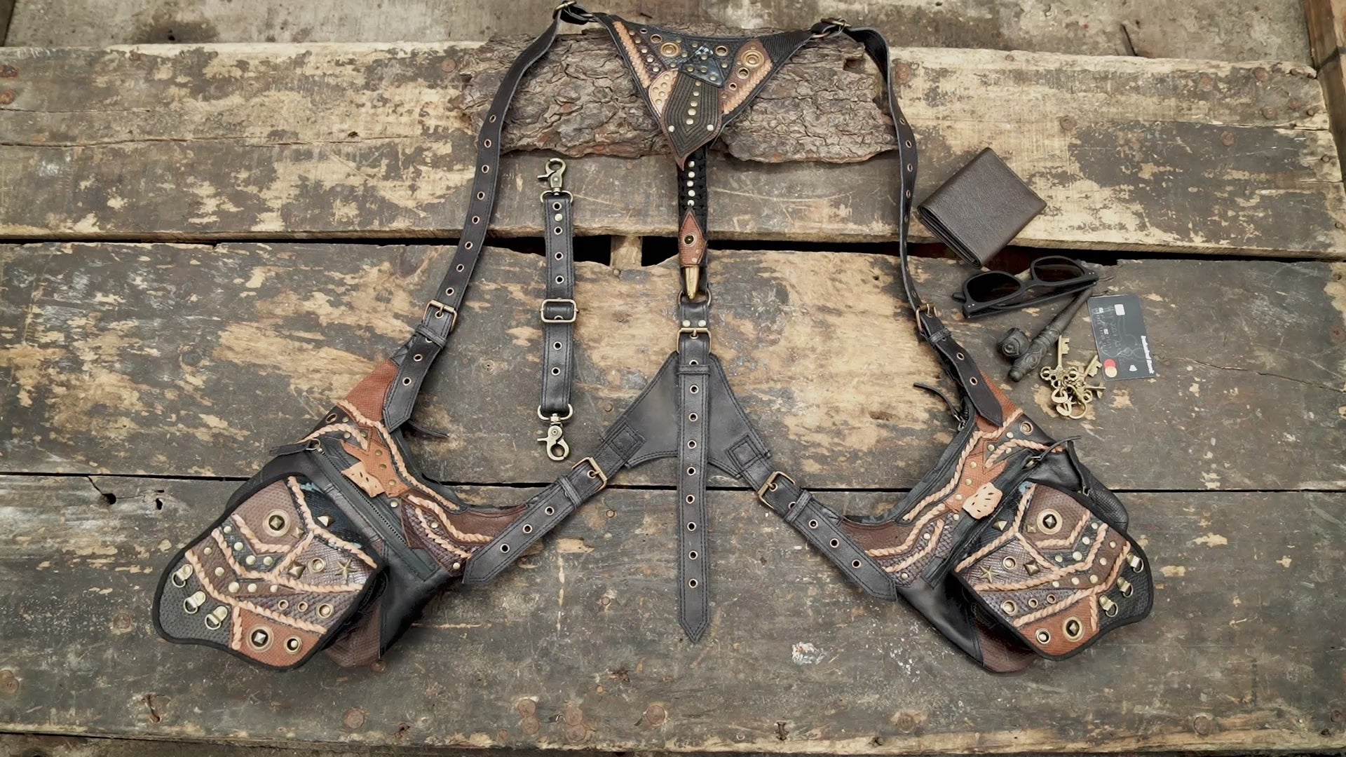 Festival Utility Bag , Harness Crossbody Bag, Boho Rave Hip Bag , Steampunk Shoulder Bag , Unisex Pocket Bag for Travel & Festivals