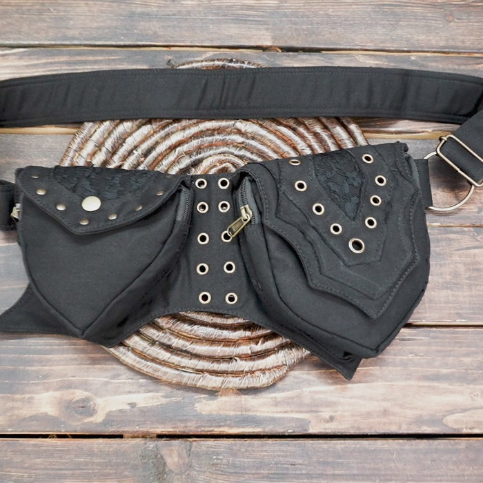 Hip Bag , Pocket Belt , Waist Bag , Black Festival Money Belt belt in cotton canvas