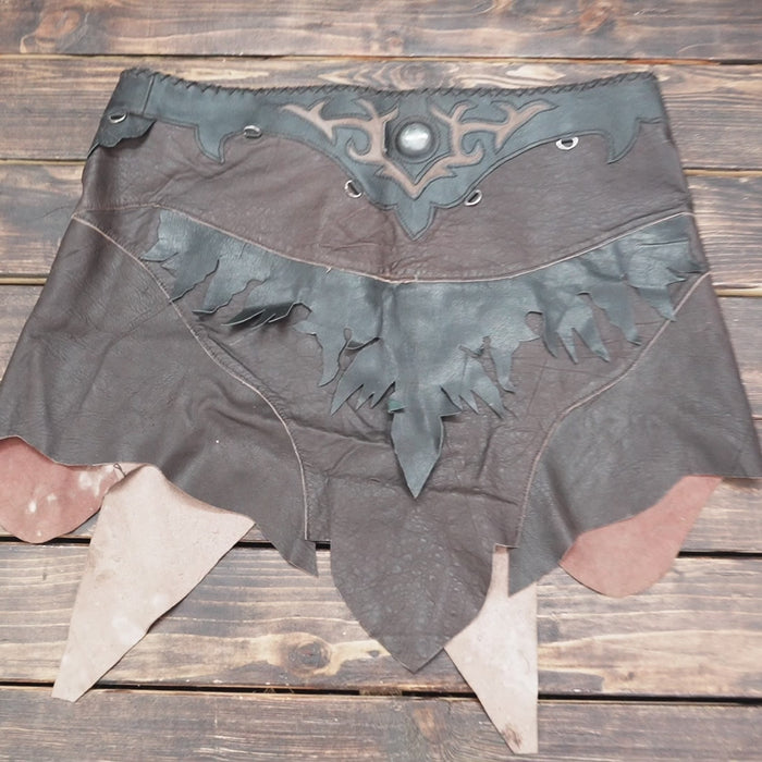 Genuine leather wrap belt skirt for women with tribal detailing