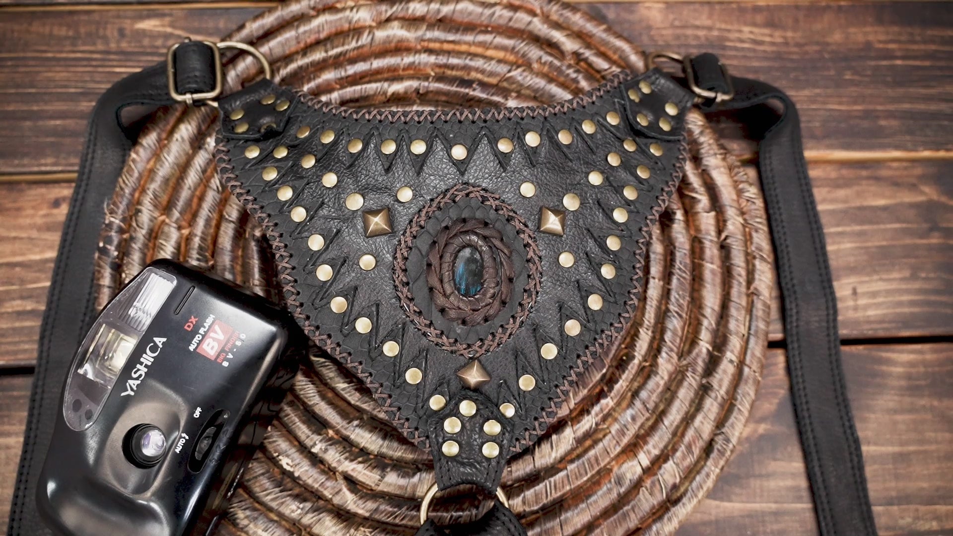 Genuine Handmade Leather Shoulder Holster with Gemstone Detail, Dual Pouch Handmade Leather Holster Bag with Adjustable Straps, with fit body and creativity 